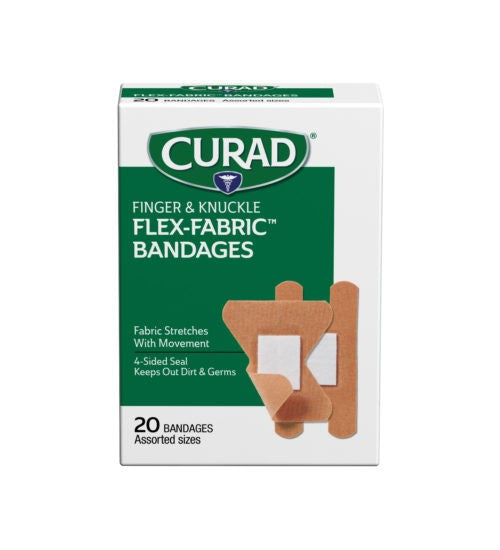 BANDAGES CURAD EN TISSU FLEXIBLE POUR LE BOUT DES DOIGTS/ARTICULATIONS, TAILLES ASSORTIES, 20 UNITÉS