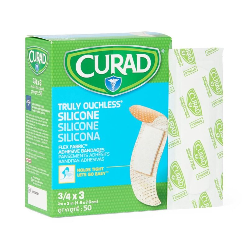 Bandage adhésif en silicone CURAD pour peau fragile ou sensible (boite de 50)