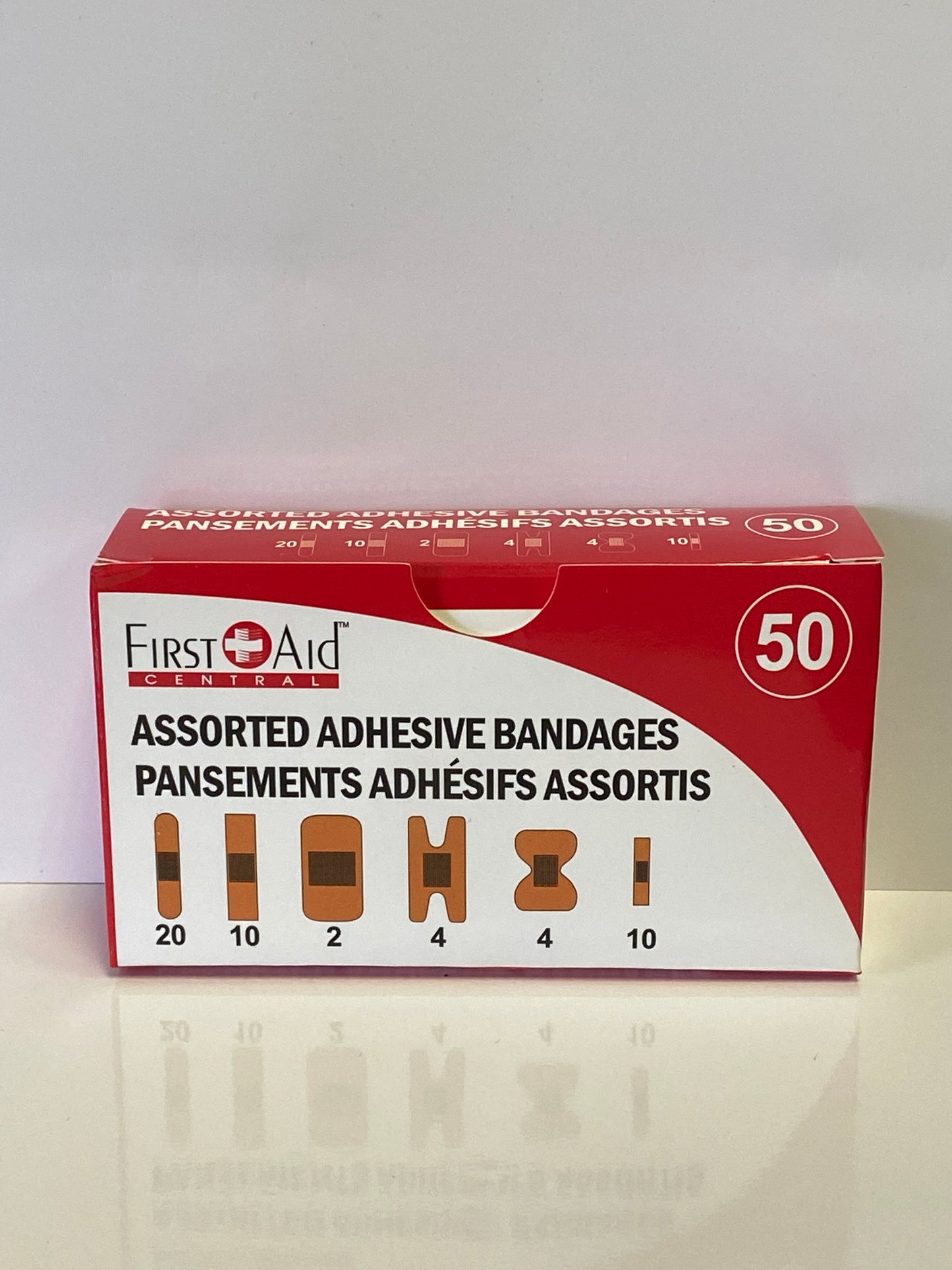 Pansements adhésifs assortis en plastique et tissu (boite de 50)