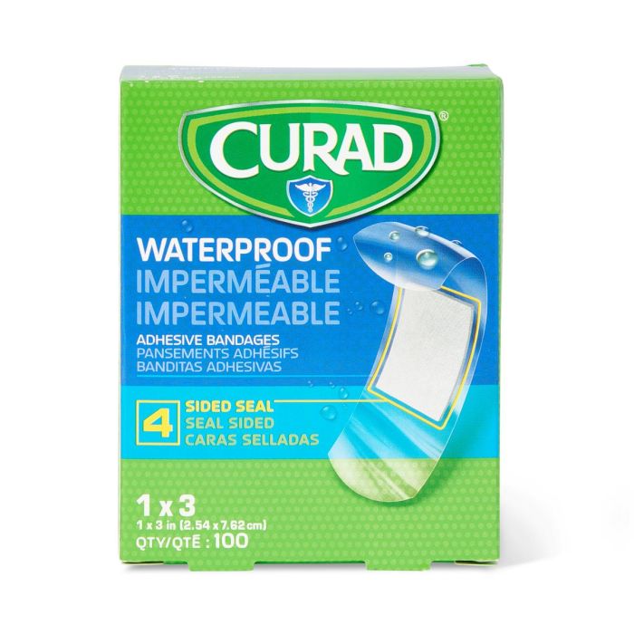 Pansements imperméables Curad (boite de 100) – 1 po x 3 po (2,5 cm x 7,6 cm)